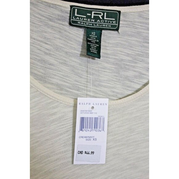 Lauren Active Ralph Lauren LRL Womens Top XS Striped Cream Navy Long Sleeve New - Picture 4 of 5